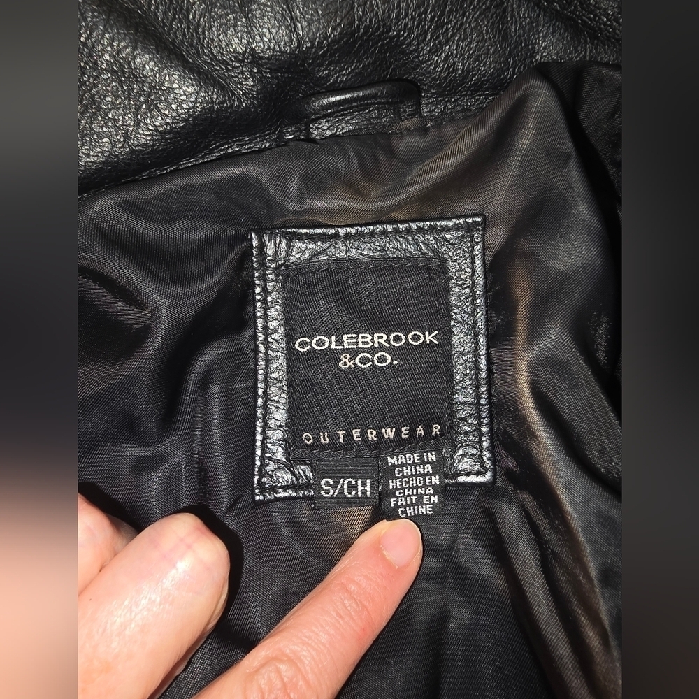 Colebrook Jacket Black Leather Double Breasted Collared Pockets Lined Size S - Picture 10 of 13